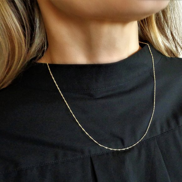 14K Genuine Gold Singapore Rope Chain Fine Solid Gold Necklace Stamped 14K - Picture 2 of 3